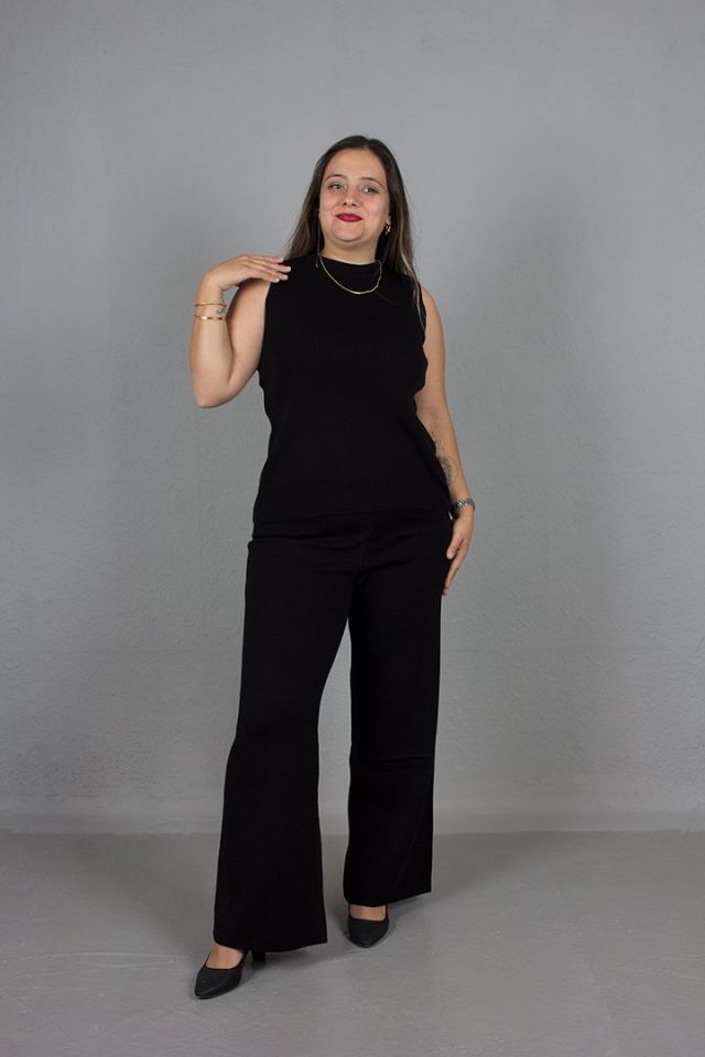 Büyük Beden 3.Lü Takım Hırka Bluz Pantolon Pamuklu Triko siyah - standart