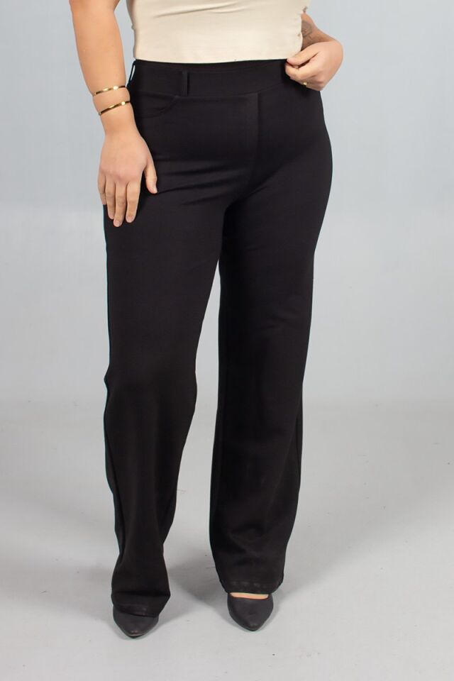 Büyük Beden Bol Paça Arka Cepli Çelik Penye Tayt Pantolon