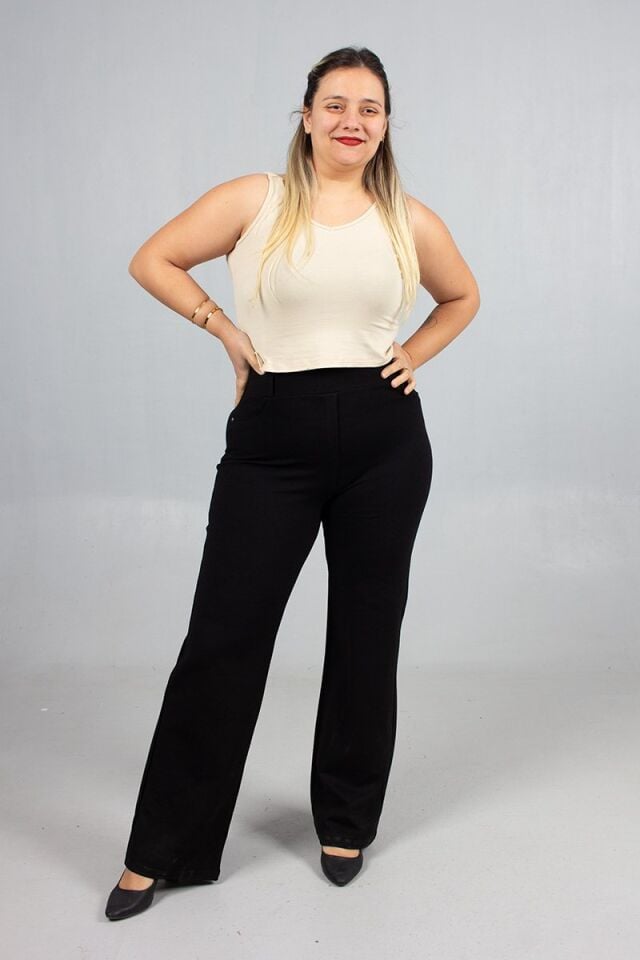 Büyük Beden Bol Paça Arka Cepli Çelik Penye Tayt Pantolon