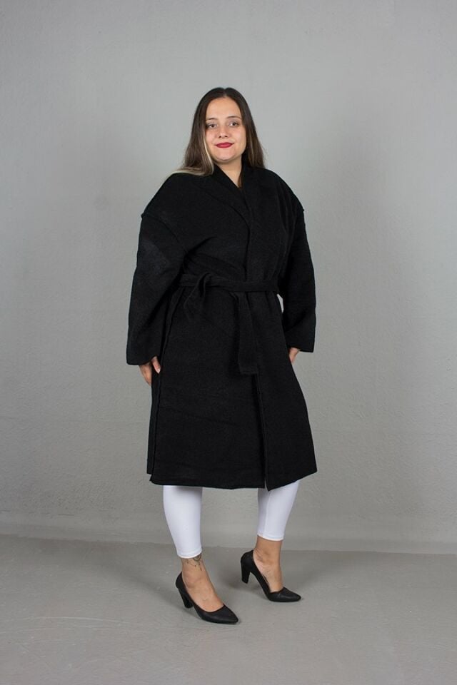 Büyük Beden Oversize Kadın Giyim Kaşe Kaban siyah - standart