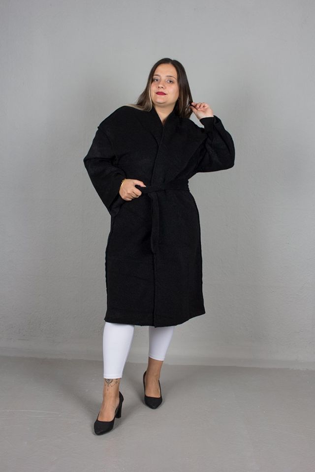Büyük Beden Oversize Kadın Giyim Kaşe Kaban siyah - standart