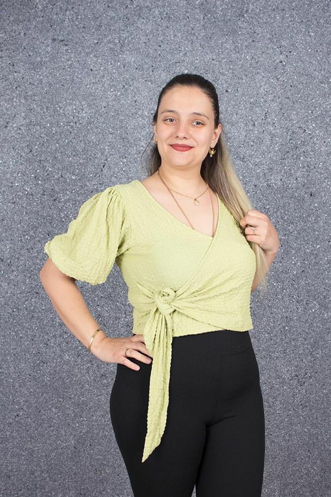 Büyük Beden Yandan Bağlamalı Bürümcük Kumaş Bluz Renkli B085