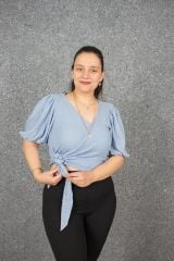 Büyük Beden Yandan Bağlamalı Bürümcük Kumaş Bluz Renkli B085