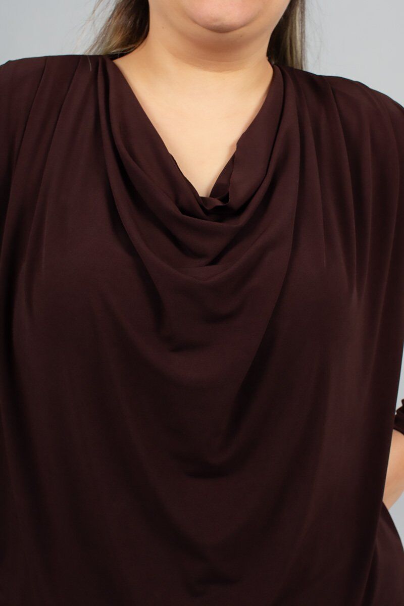 Degaje Yaka Kahverengi Bluz Candy Kumaş Likralı Rahat Kalıp