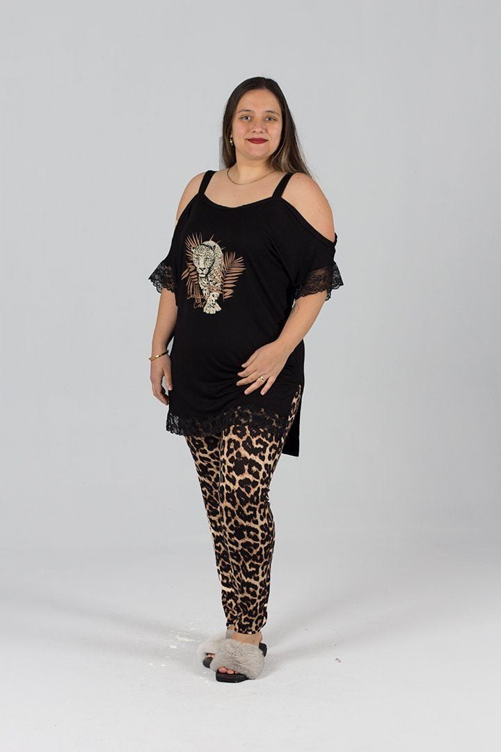 Büyük Beden Askılı Likralı Pijama Takım