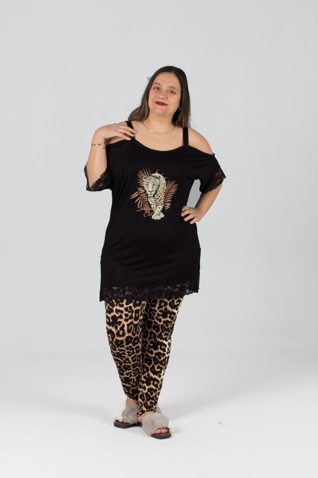 Büyük Beden Askılı Likralı Pijama Takım