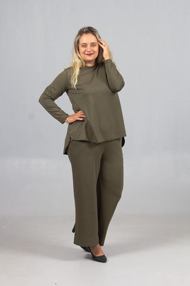 Arka Uzun Yeşil Penye Takım | Likralı 2 İplik Kumaş Kalitesi, Alt Üst Set