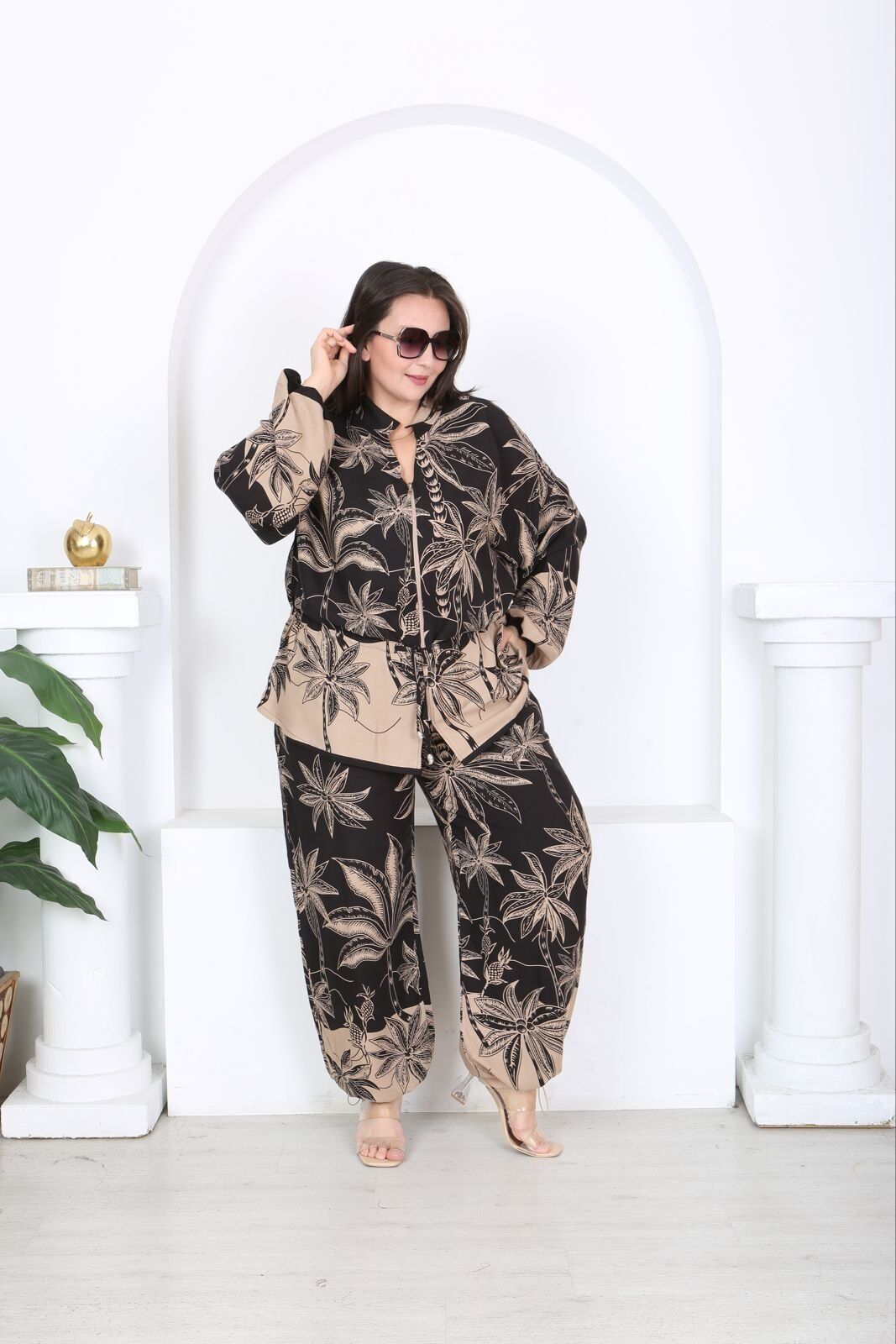 Fermuarlı Körüklü Ceket Paçası Lastikli Pantolon TakımDesenli Rahat Kesim Günlük Şık Kombin