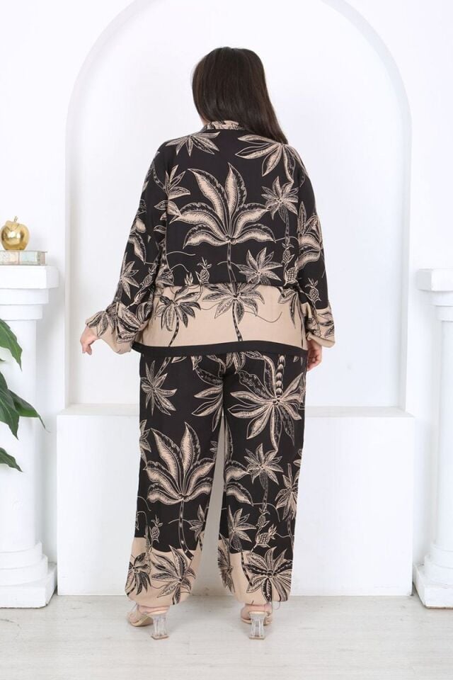 Fermuarlı Körüklü Ceket Paçası Lastikli Pantolon TakımDesenli Rahat Kesim Günlük Şık Kombin