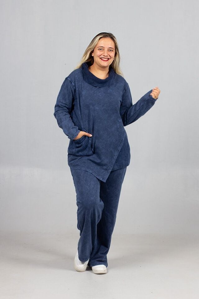 Pamuk Yıkamalı 2 İplik Penye Degaje Yaka Büyük Beden Lacivert Takım