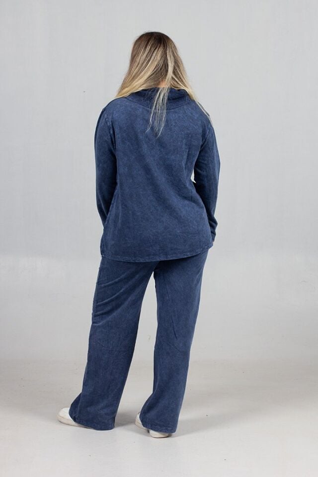 Pamuk Yıkamalı 2 İplik Penye Degaje Yaka Büyük Beden Lacivert Takım