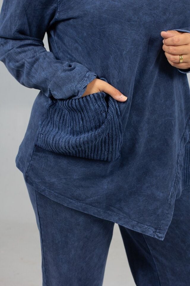 Pamuk Yıkamalı 2 İplik Penye Degaje Yaka Büyük Beden Lacivert Takım