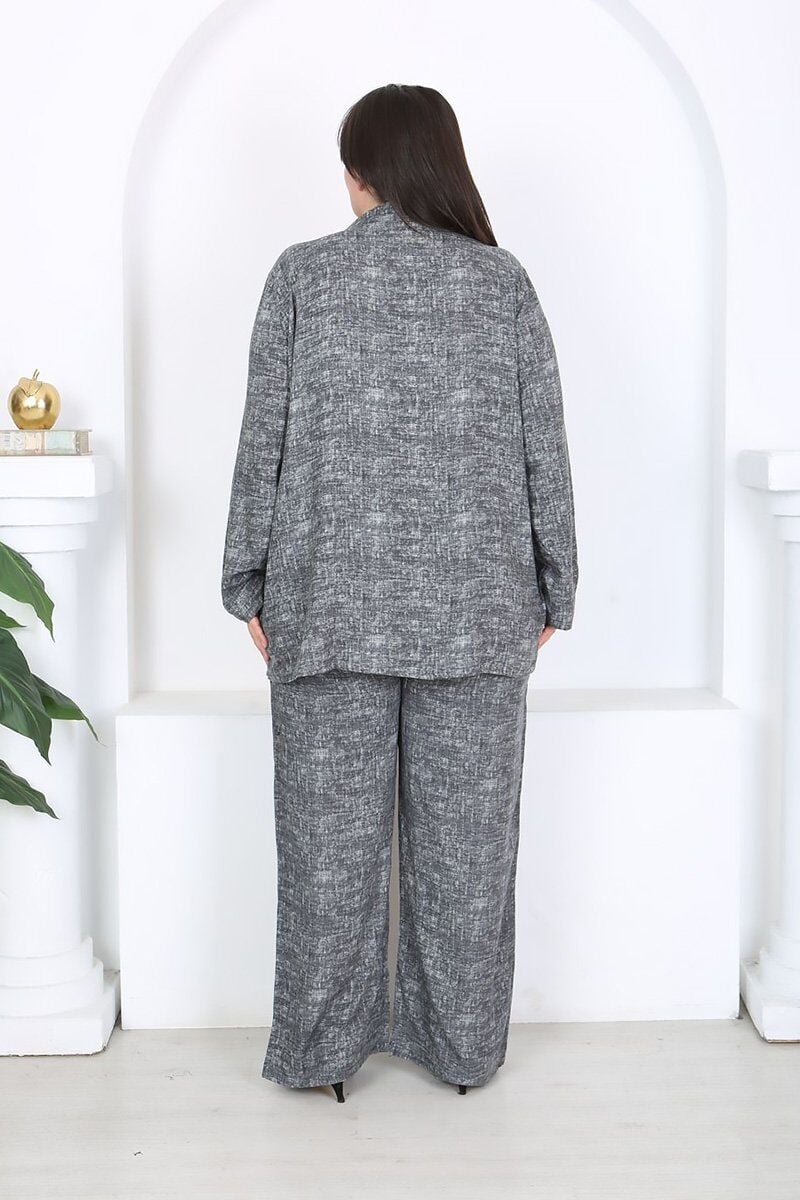 Büyük Beden Dokuma Viskon Ceket Pantolon Takım 46-56 Beden Arası Rahat Kalıp Gri Şık Kombin