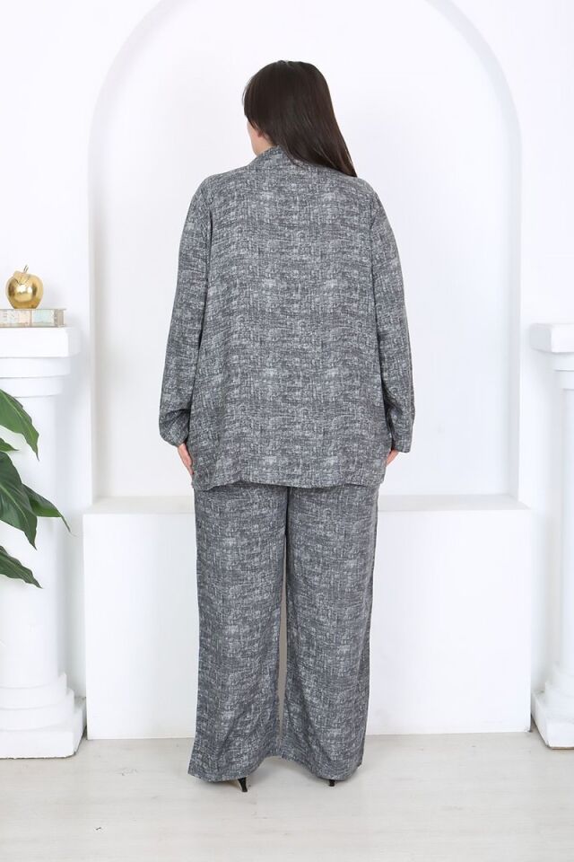 Büyük Beden Dokuma Viskon Ceket Pantolon Takım 46-56 Beden Arası Rahat Kalıp Gri Şık Kombin