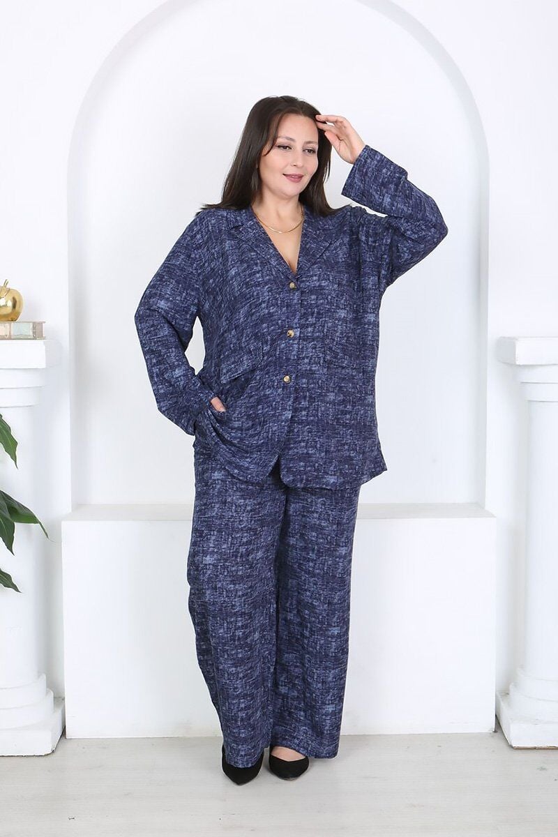 Büyük Beden Dokuma Viskon Ceket Pantolon Takım