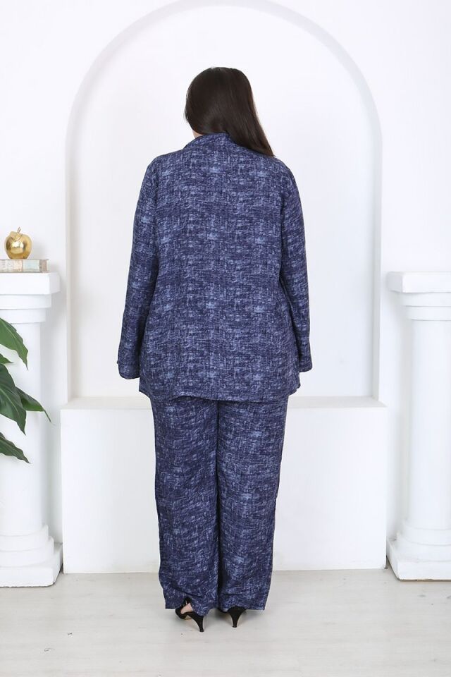 Büyük Beden Dokuma Viskon Ceket Pantolon Takım