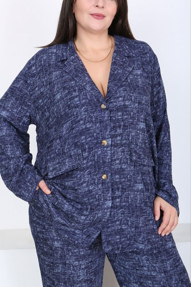 Büyük Beden Dokuma Viskon Ceket Pantolon Takım