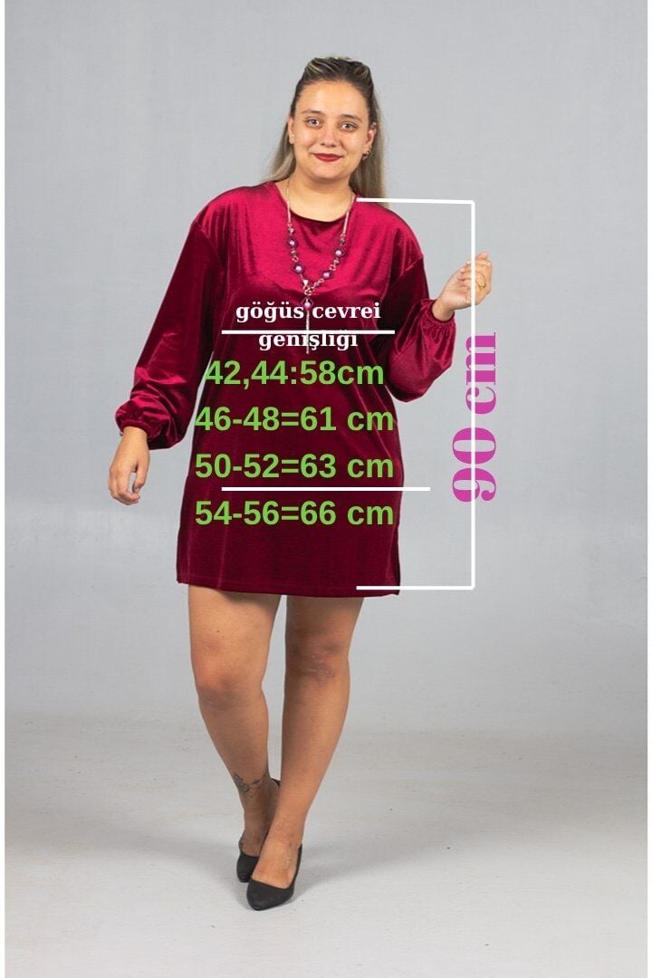 Maksimum Şıklık Kolyeli Büyük Beden Bordo Kadife Tunik