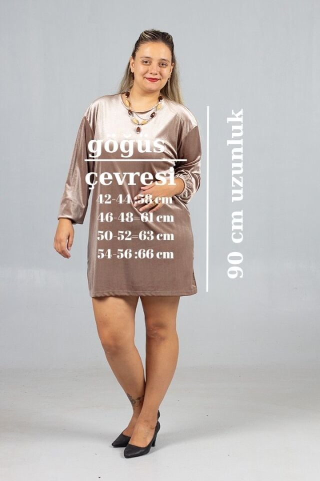 Maksimum Şıklık Kolyeli Büyük Beden Kadife Tunik