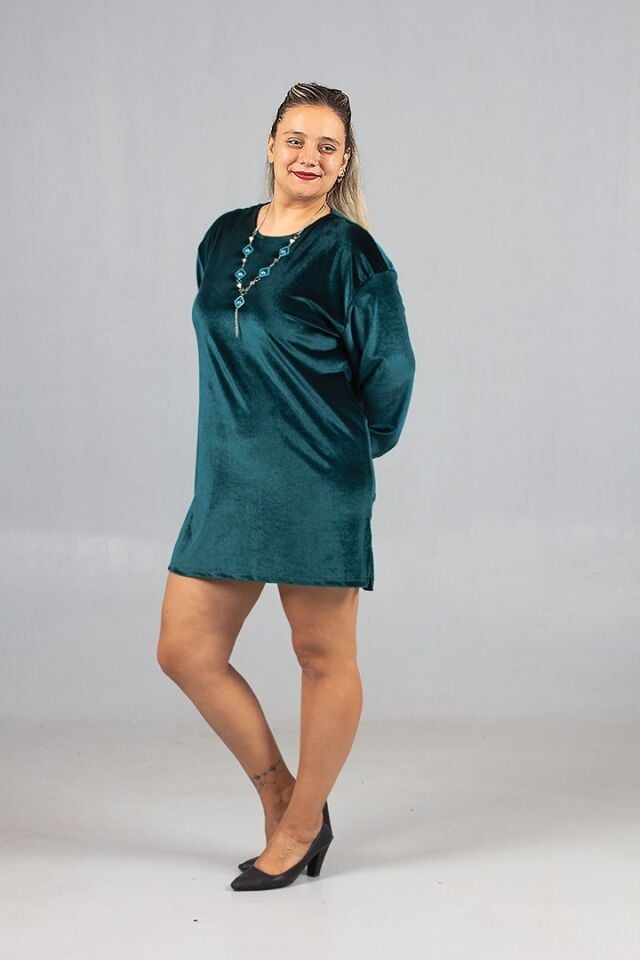 Maksimum Şıklık Kolyeli Büyük Beden  Kadife Tunik