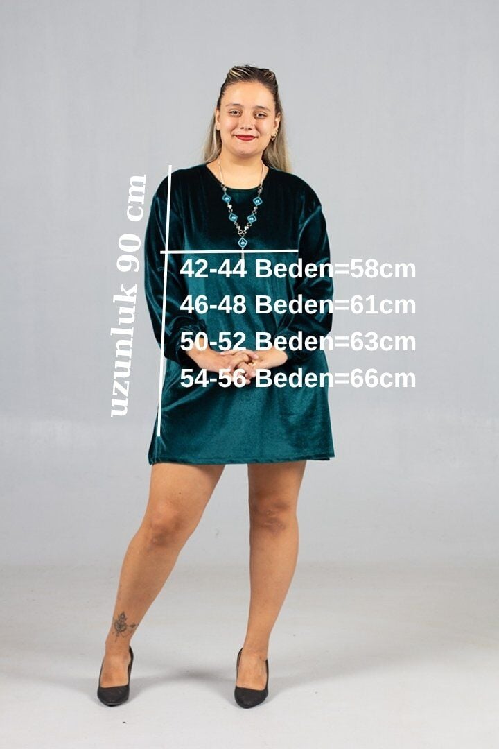 Maksimum Şıklık Kolyeli Büyük Beden  Kadife Tunik