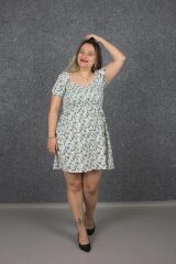 Büyük Beden Kare Yaka Krep Elbise Desenli E577
