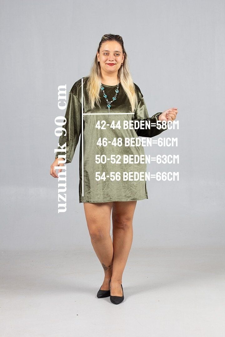 Maksimum Şıklık Kolyeli Büyük Beden Kadife Tunik