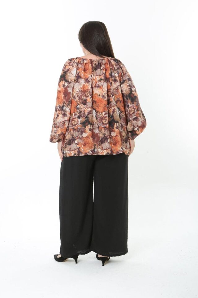 İpeksi Dokuma Viskon Ayarlanabilir Omuz Askılı Pantolon Bluz Takım – Büyük Beden 46-54 | Dökümlü ve Rahat İkili Takım