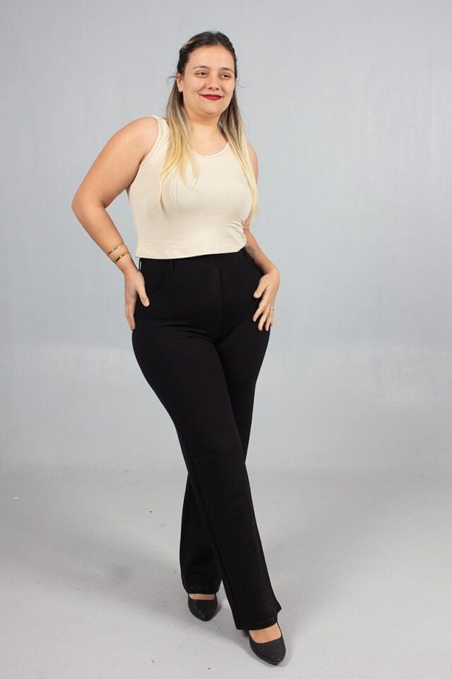 Büyük Beden Bol Paça Arka Cepli Çelik Penye Tayt Pantolon