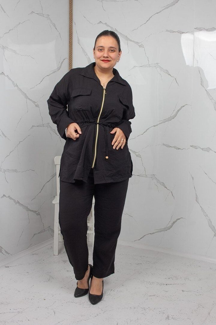 Siyah Fermuarlı Liliy Modal Büyük Beden Kadın Takım