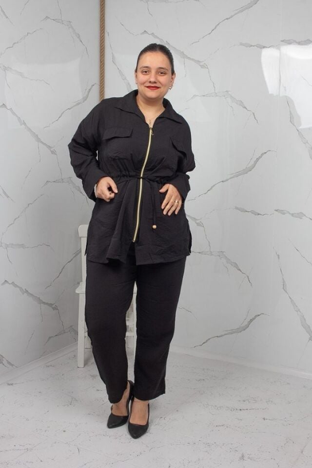 Siyah Fermuarlı Liliy Modal Büyük Beden Kadın Takım