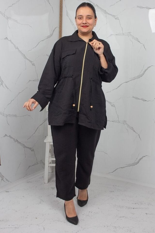 Siyah Fermuarlı Liliy Modal Büyük Beden Kadın Takım