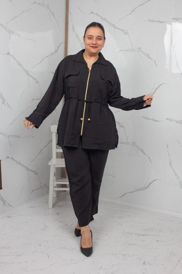 Siyah Fermuarlı Liliy Modal Büyük Beden Kadın Takım