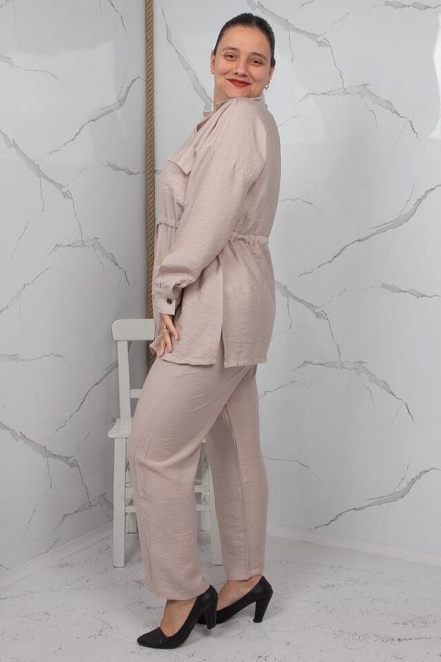 Krem Fermuarlı Liliy Modal Büyük Beden Kadın Takım