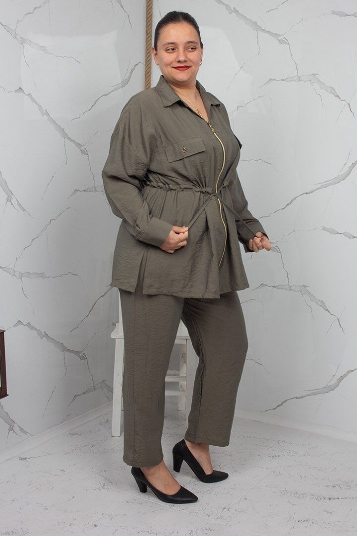 Haki Fermuarlı Liliy Modal Büyük Beden Kadın Takım