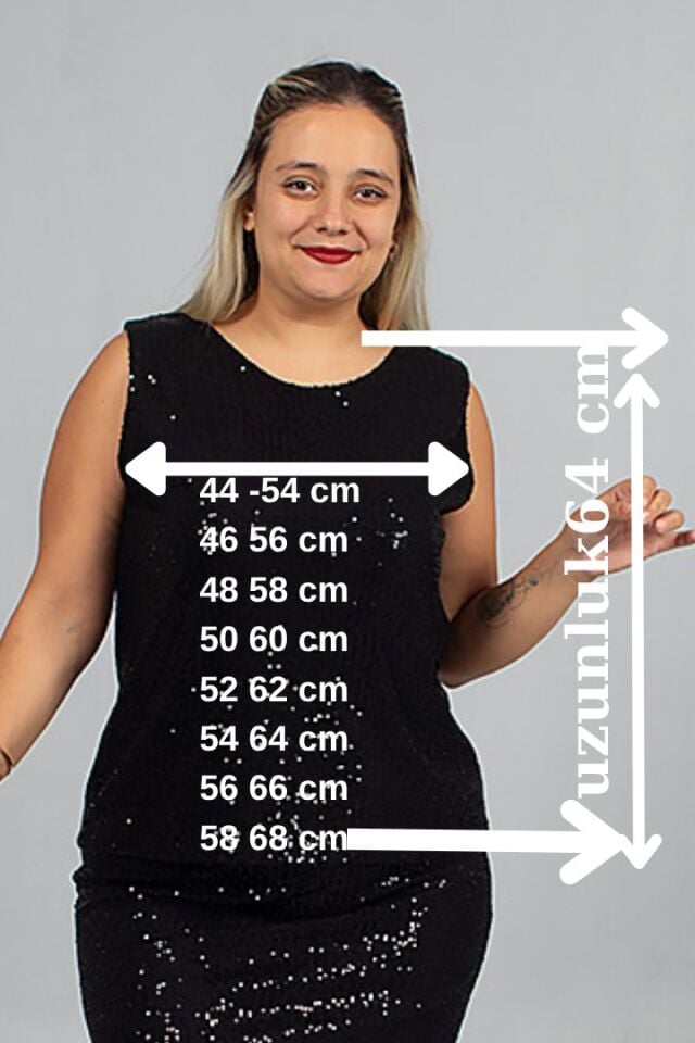 Büyük Beden Pul Payet Astarlı Bluz Siyah Şık ve Işıltılı