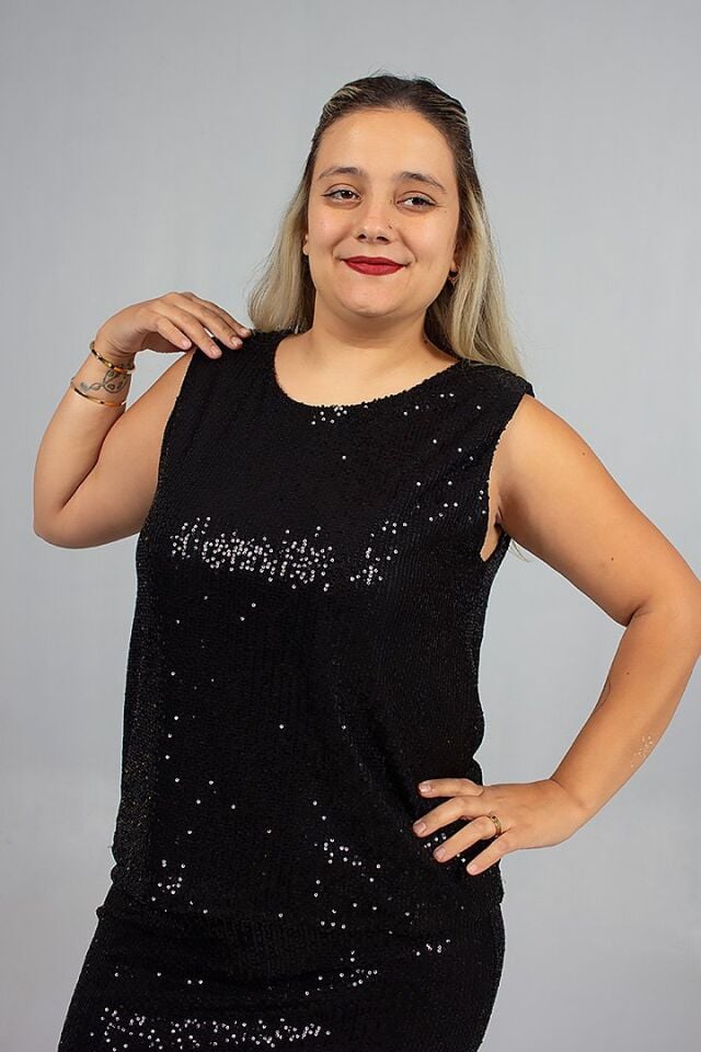 Büyük Beden Pul Payet Astarlı Bluz Siyah Şık ve Işıltılı