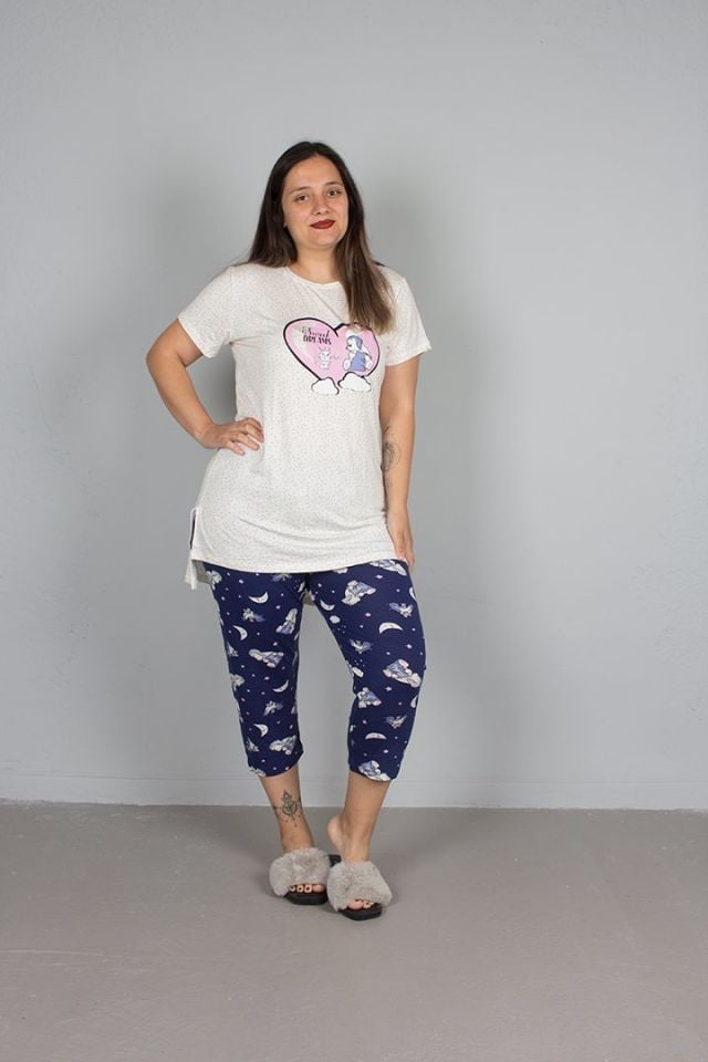 Büyük Beden Kadın Giyim Kapri Pijama Takım