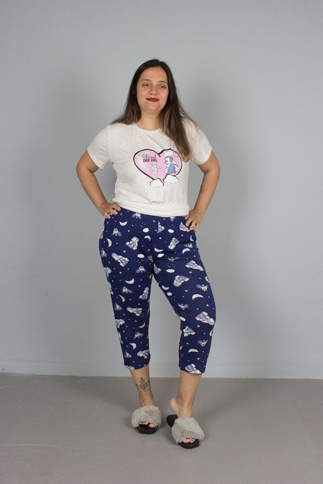 Büyük Beden Kadın Giyim Kapri Pijama Takım