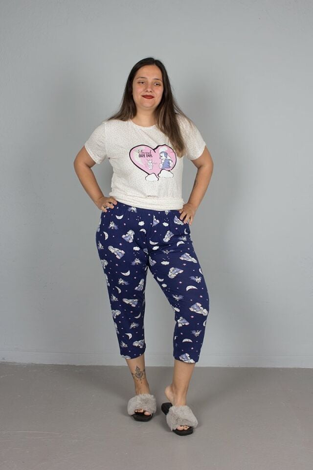 Büyük Beden Kadın Giyim Kapri Pijama Takım