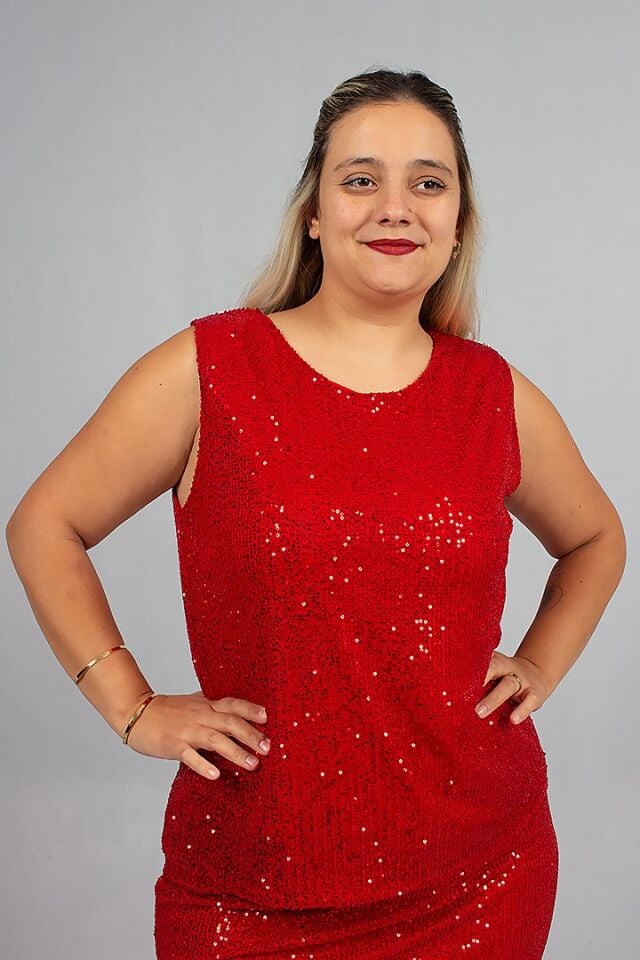 Büyük Beden Astarlı Pul Payet Kırmızı Beden Işıltılı ve Şık Bluz