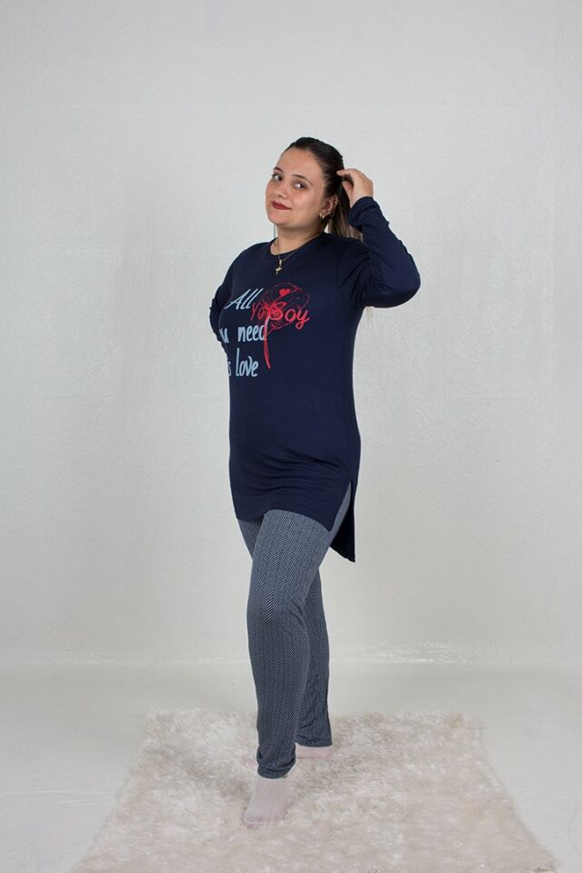 Büyük Beden Tunikli Yanı Yırtmaçlı Pijama Takım