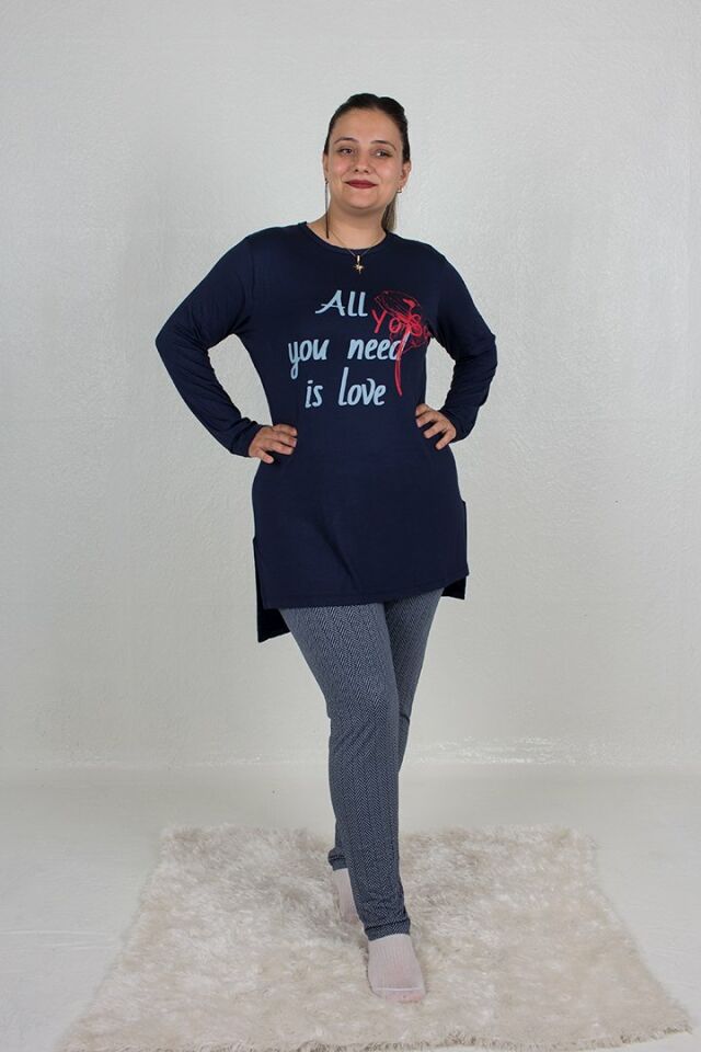 Büyük Beden Tunikli Yanı Yırtmaçlı Pijama Takım