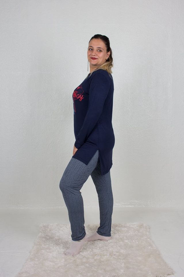 Büyük Beden Tunikli Yanı Yırtmaçlı Pijama Takım