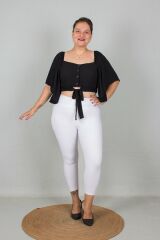 Büyük Beden Kadın Giyim Geniş Kollu Beli Lastik ve Büzgülü Crop Siyah Bluz siyah - 50
