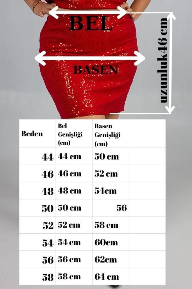 Büyük Beden Kırmızı Pul Payet Etek Işıltını Yansıt Tarzını Konuştur!