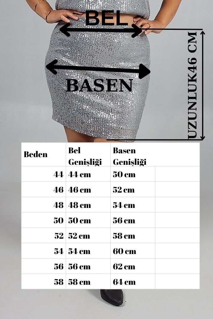Büyük Beden Gri Pul Payet Etek Işıltını Yansıt Şıklığını Konuştur!