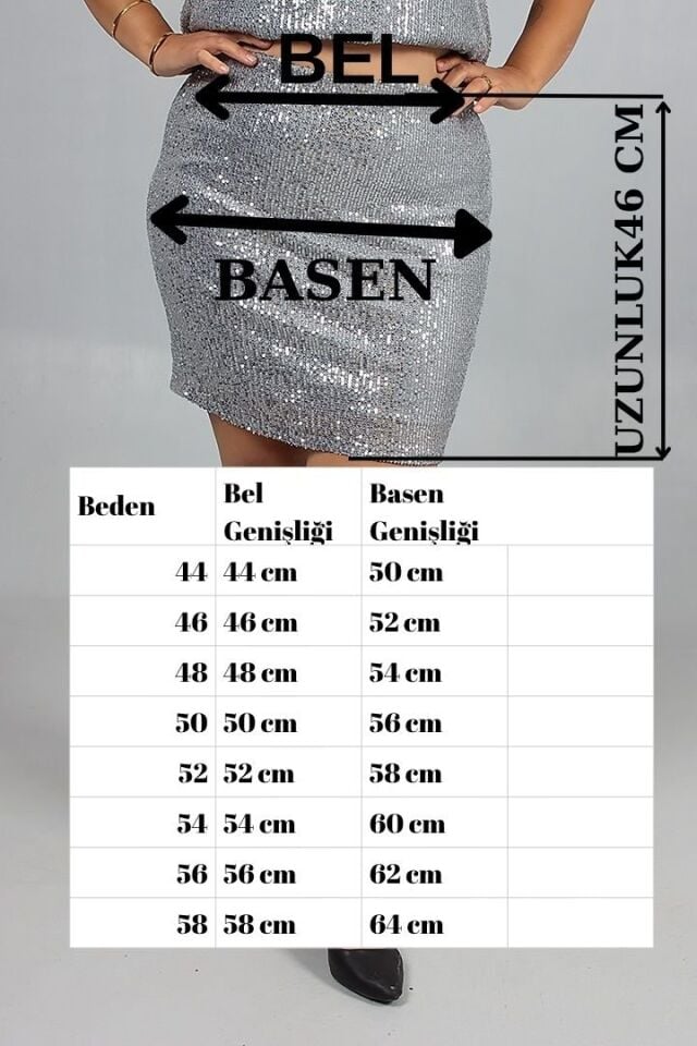 Büyük Beden Gri Pul Payet Etek Işıltını Yansıt Şıklığını Konuştur!