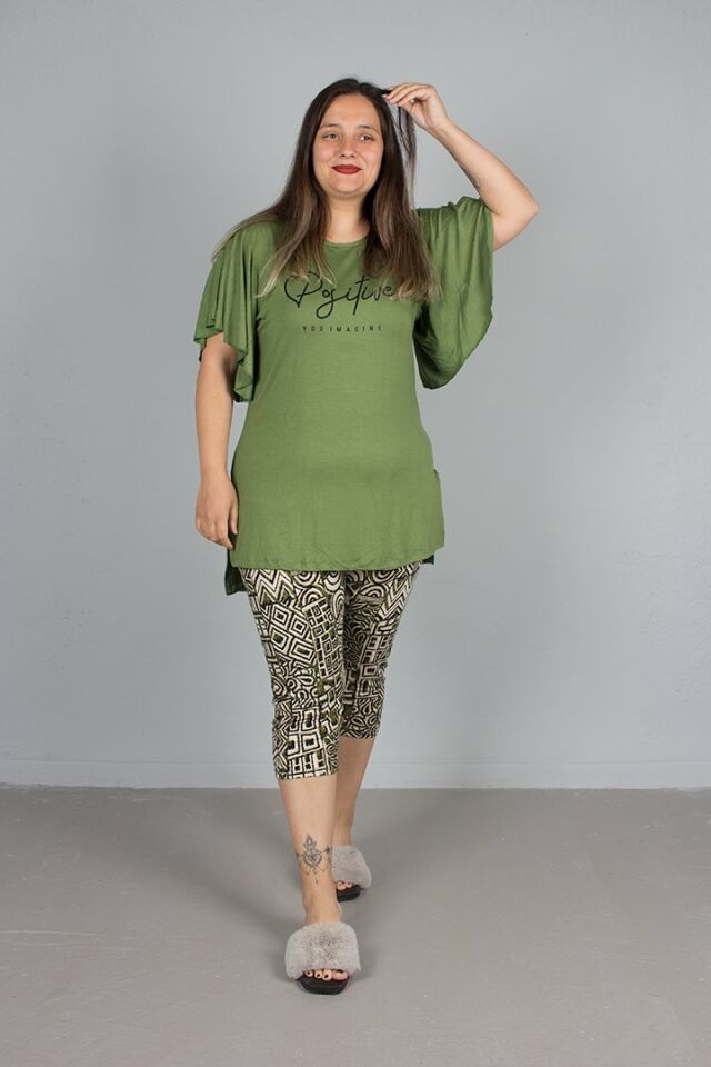 Büyük Beden Kol Volanlı Pijama Takım
