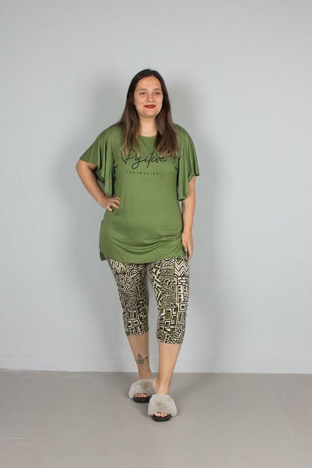 Büyük Beden Kol Volanlı Pijama Takım